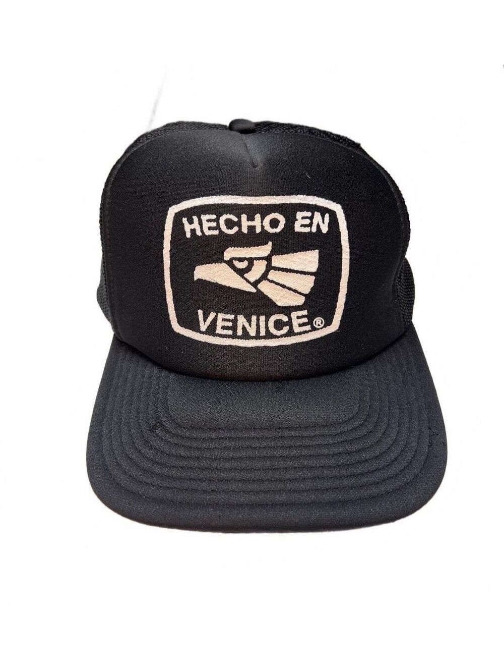 Hecho En Venice Eagle Logo Black Foam Mesh Trucker Hat Snapback OTTO OSFM